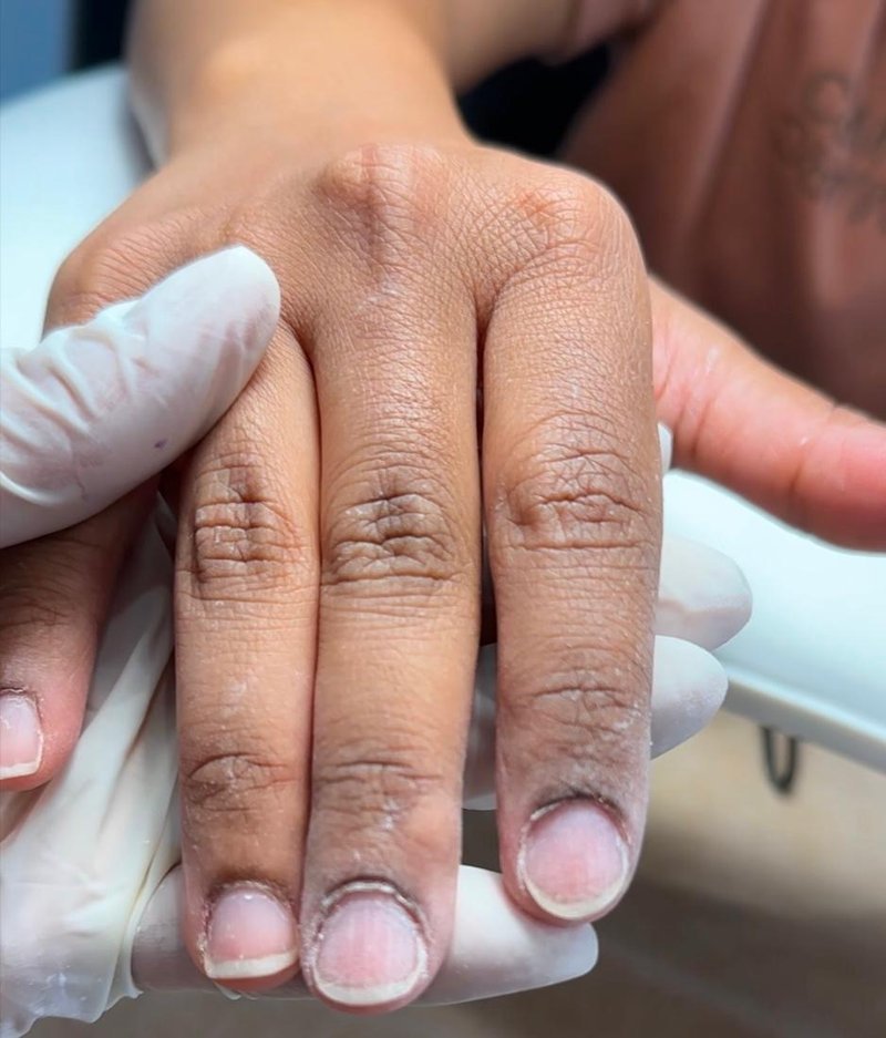 Nails before Russian manicure hard gel treatment at Queen Bee Nails in Rockingham WA