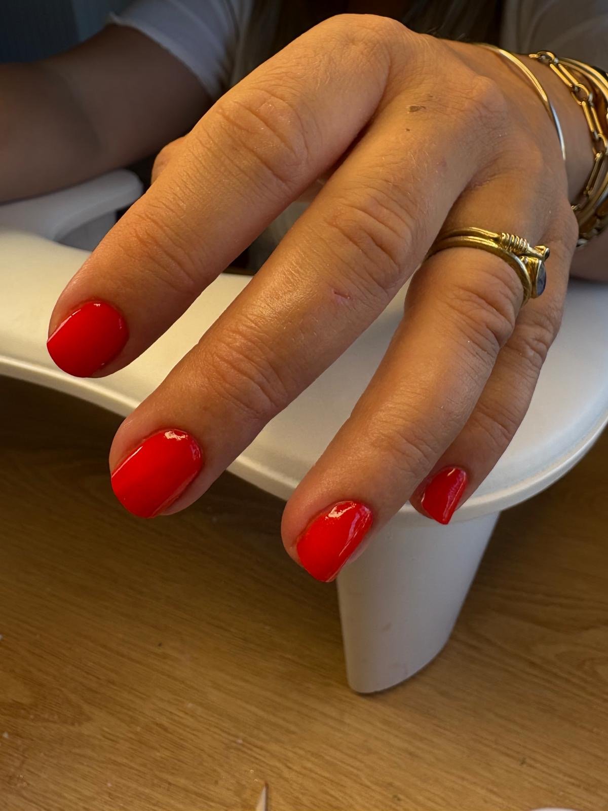 Russian manicure BIAB in classic red at Queen Bee Nails in Rockingham WA